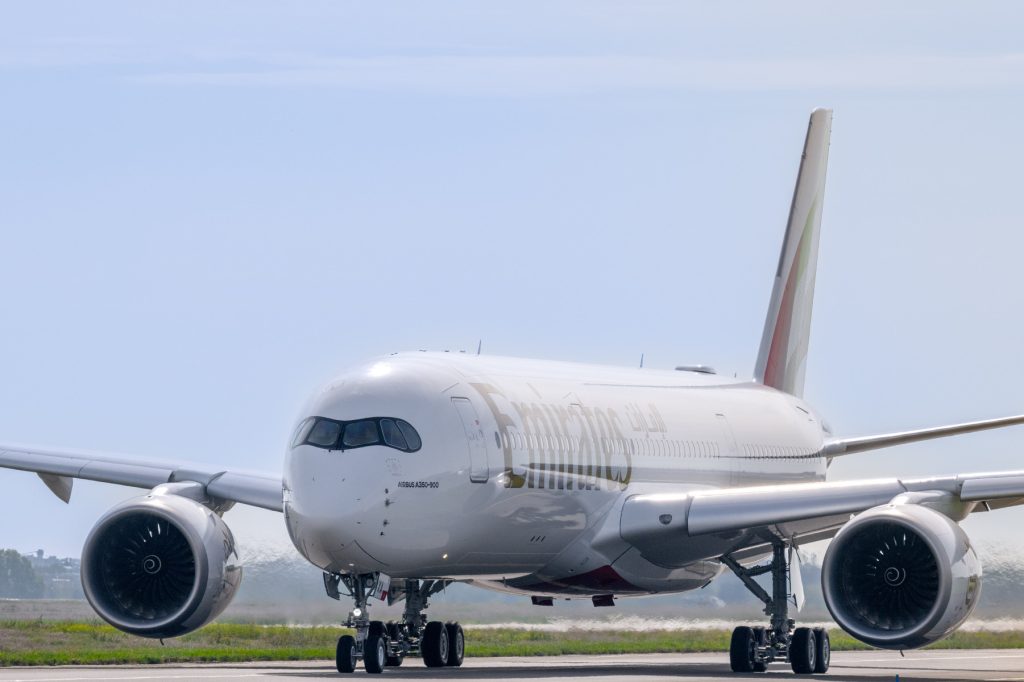 First Emirates A350 embarks on ferry flight from Toulouse (TLS) to Dubai.jpg