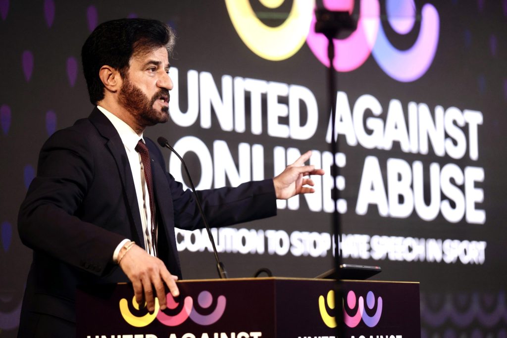 2. FIA President Mohammed Ben Sulayem addressing the second global United Against Online Abuse conference in Stockholm.jpg